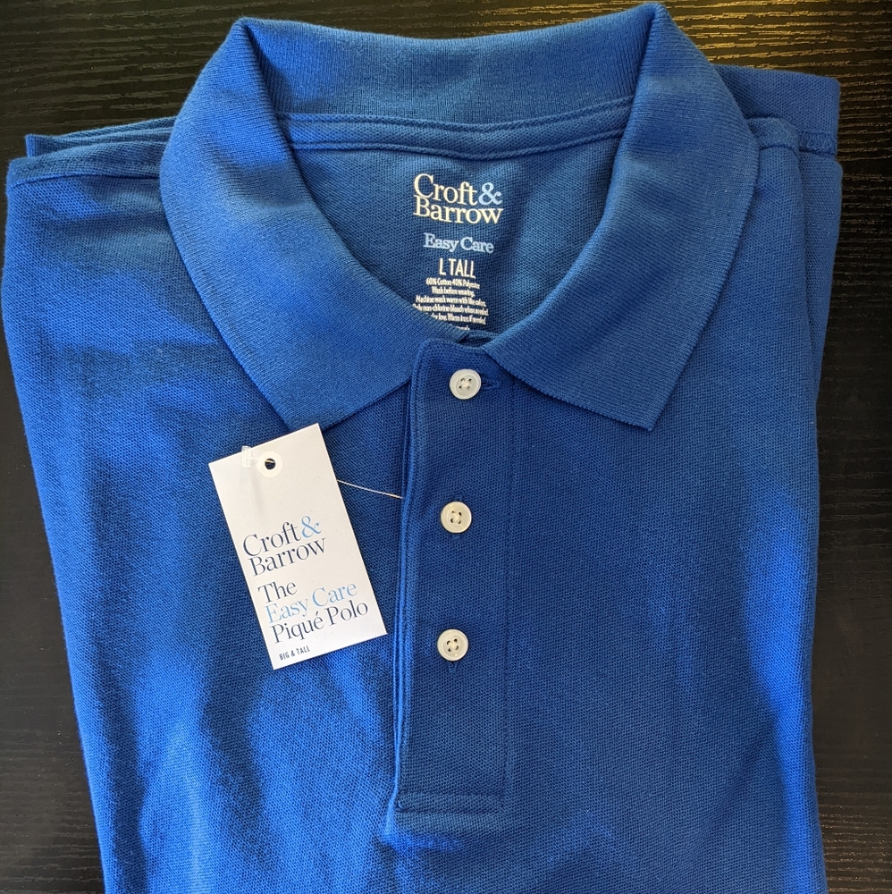 Men's Large Big and Tall Blue Croft & Barrow Long Sleeve Polo Collared Shirt
